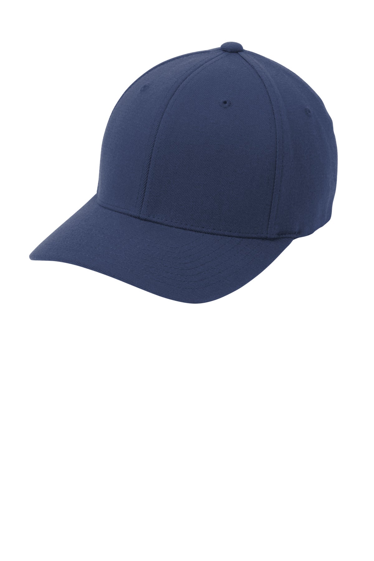Front View of Navy Port Authority Flexfit Wool Blend Cap. C928 plain