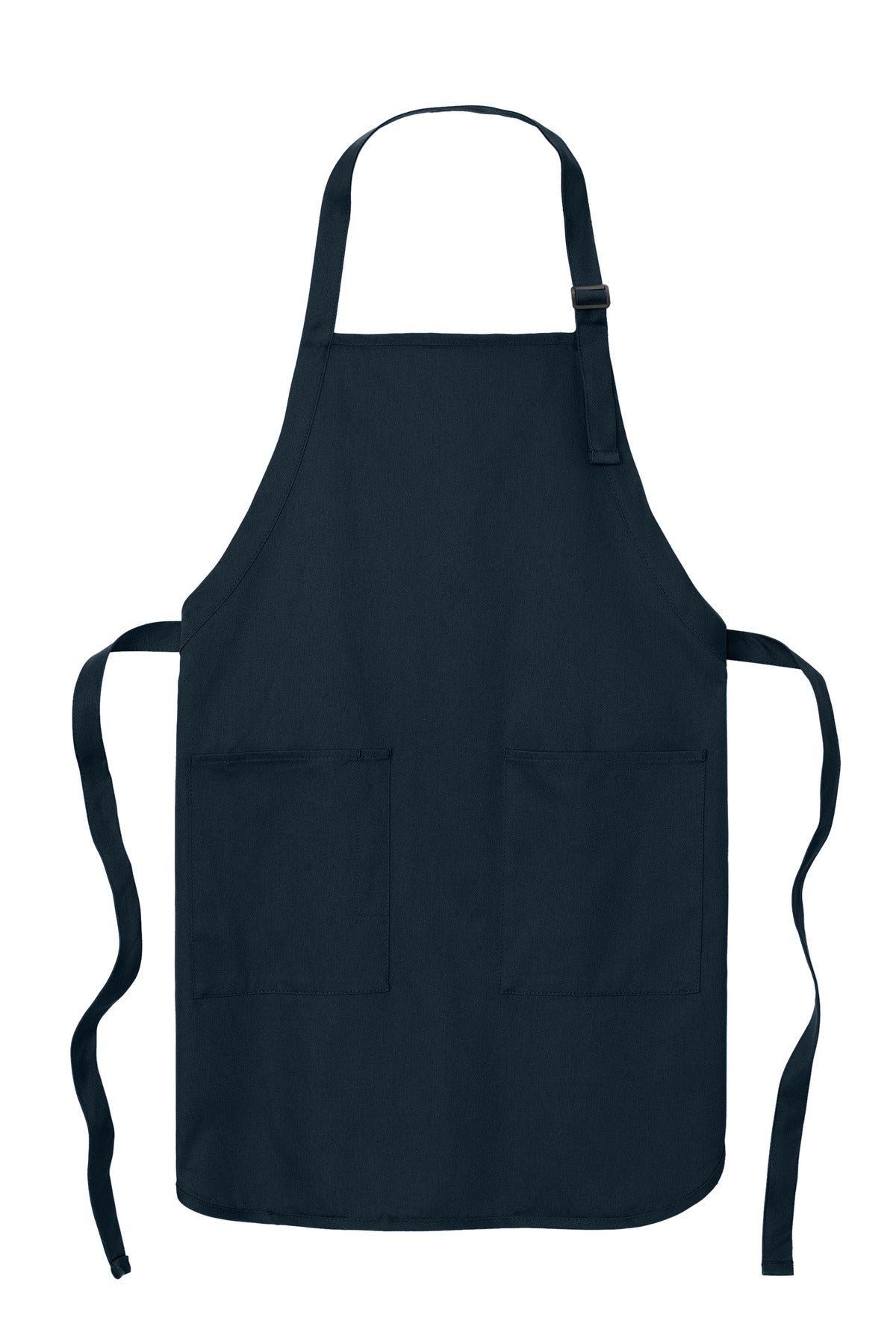 Front View of Navy Port Authority Full-Length Apron with Pockets. A500 plain