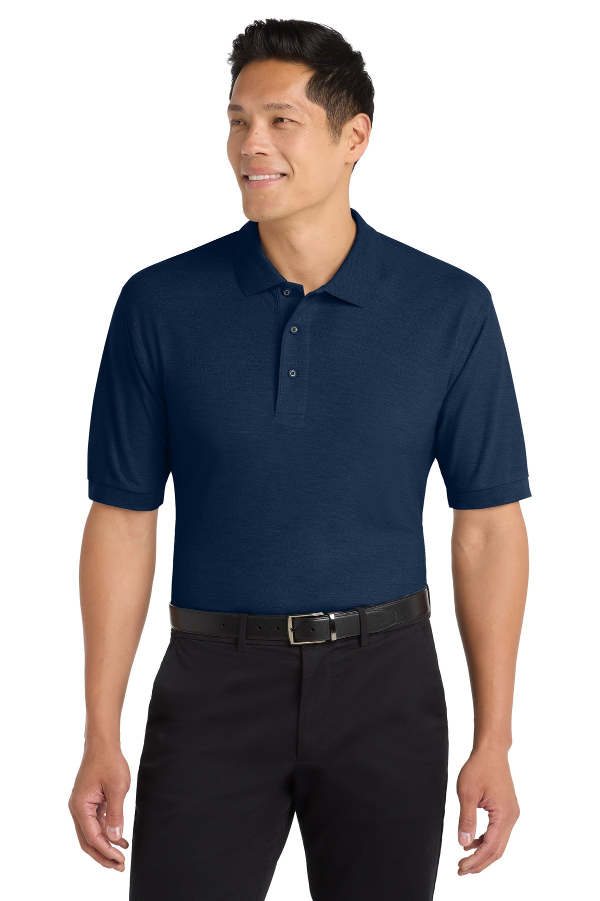 Front View of Navy Port Authority Silk Touch Polo K500 plain