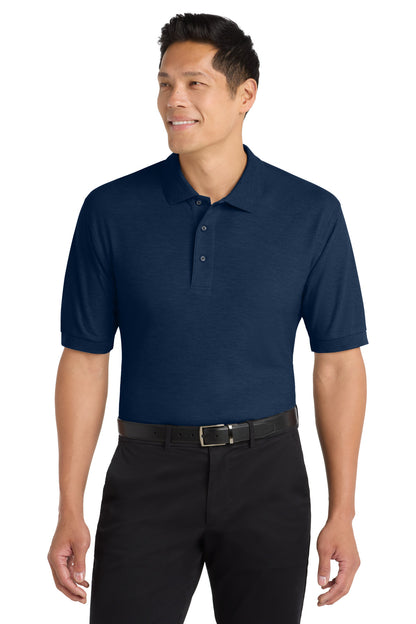 Front View of Navy Port Authority Silk Touch Polo K500 plain