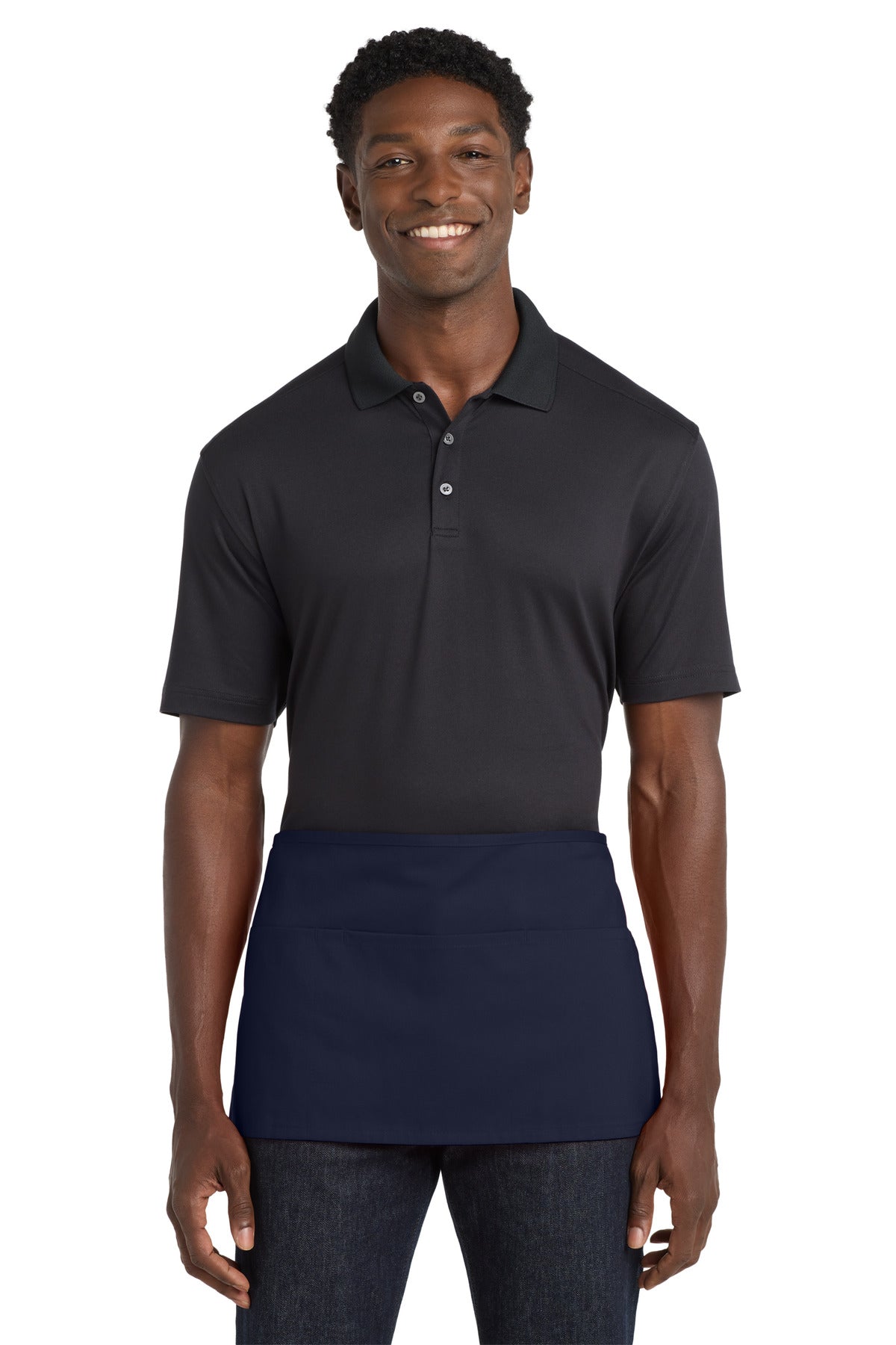 Front View of Navy Port Authority Waist Apron with Pockets. A515 plain