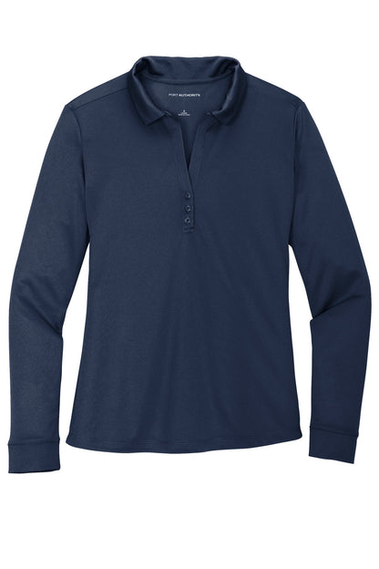 Front View of Navy Port Authority Women's Silk Touch Performance Long Sleeve Polo. L540LS plain