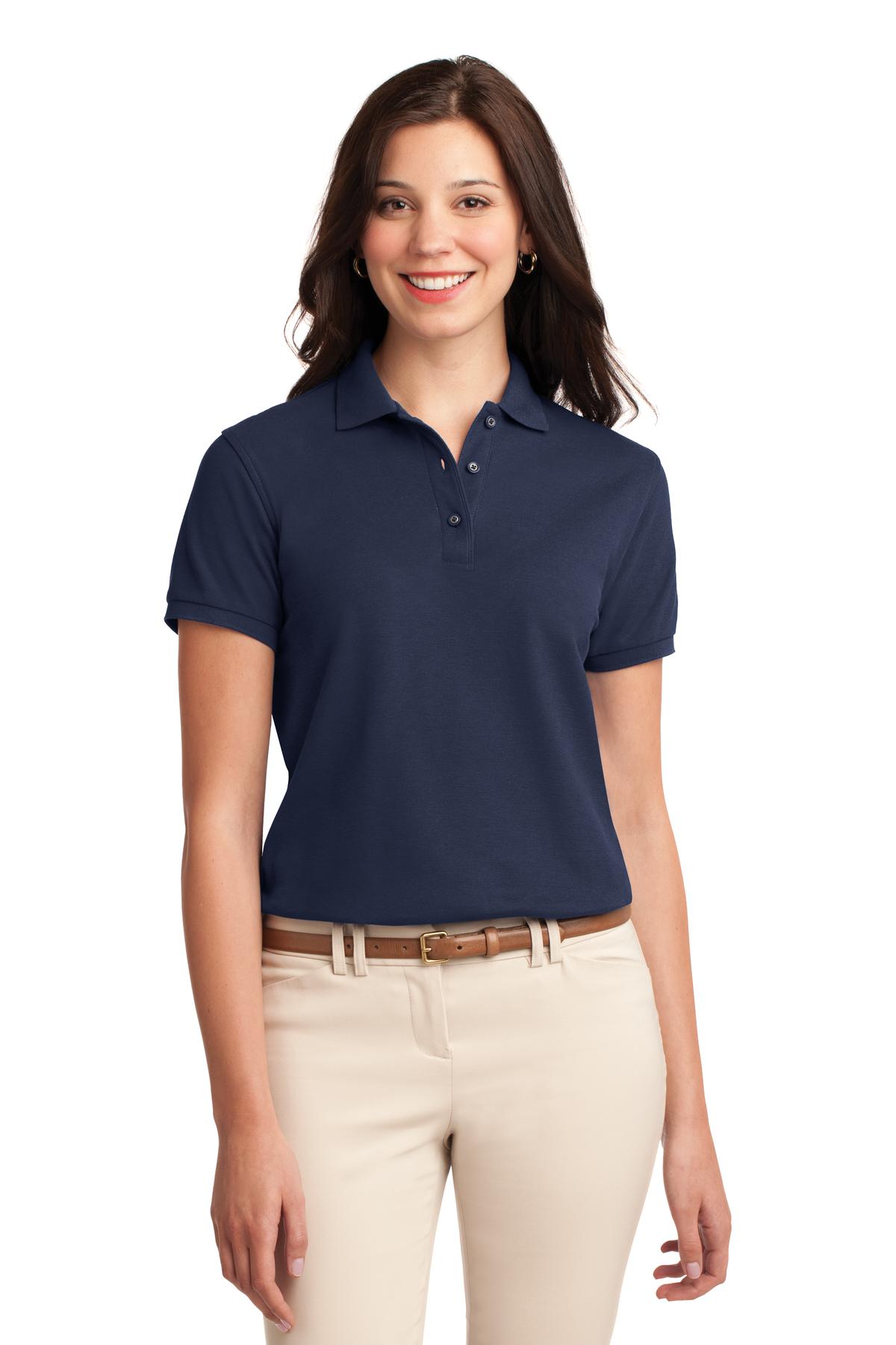 Front View of Navy Port Authority Women's Silk Touch Polo. L500 plain