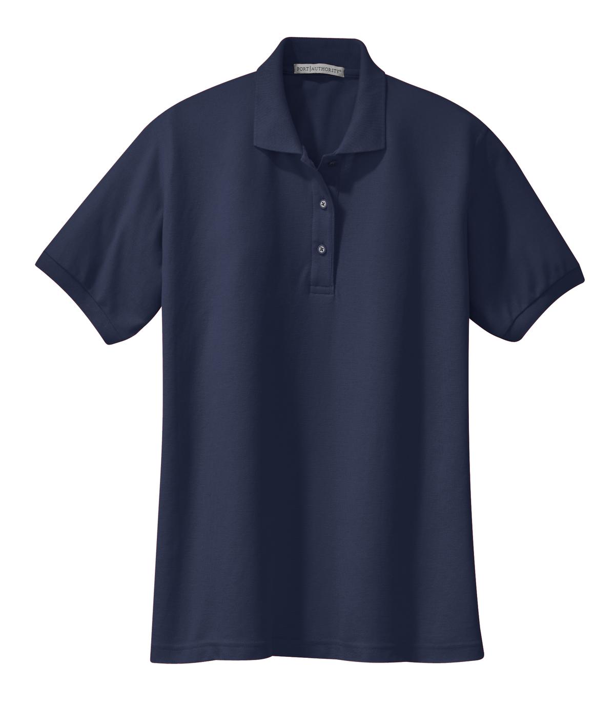 Front View of Navy Port Authority Women's Silk Touch Polo. L500 plain