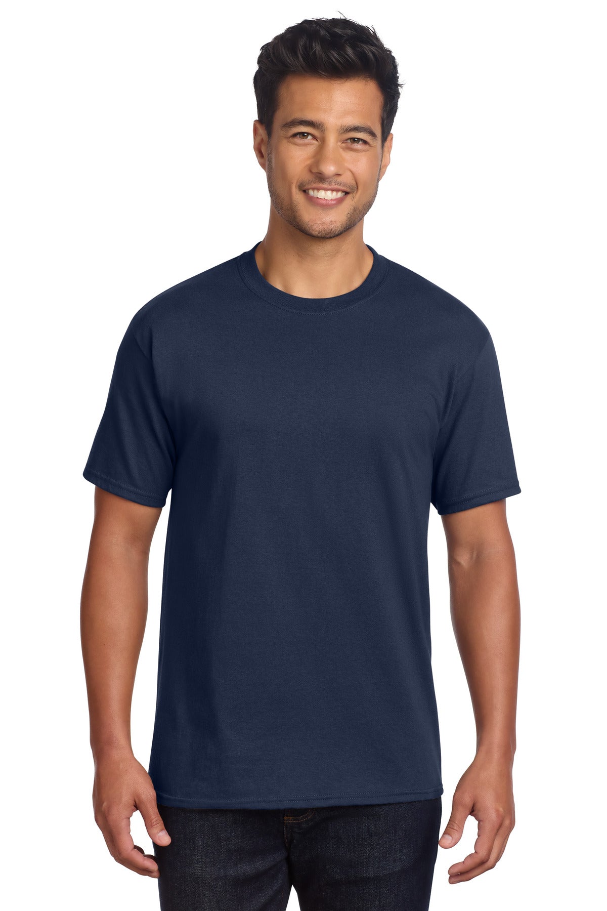 Front View of Navy Port & Co Core Cotton DTG Tee PC54DTG plain