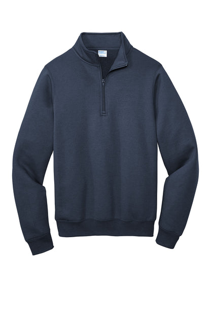 Front View of Navy Port & Co Core Fleece 1/4-Zip Pullover Sweatshirt PC78Q