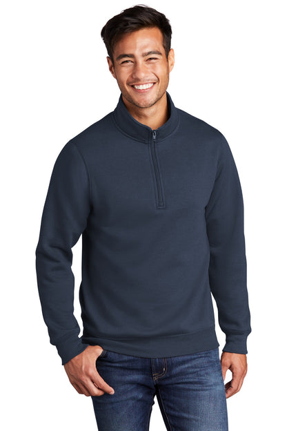 Front View of Navy Port & Co Core Fleece 1/4-Zip Pullover Sweatshirt PC78Q