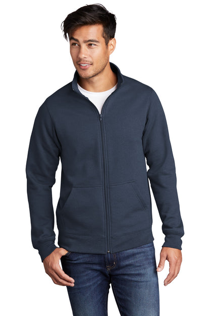 Front View of Navy Port & Co Core Fleece Cadet Full-Zip Sweatshirt PC78FZ plain