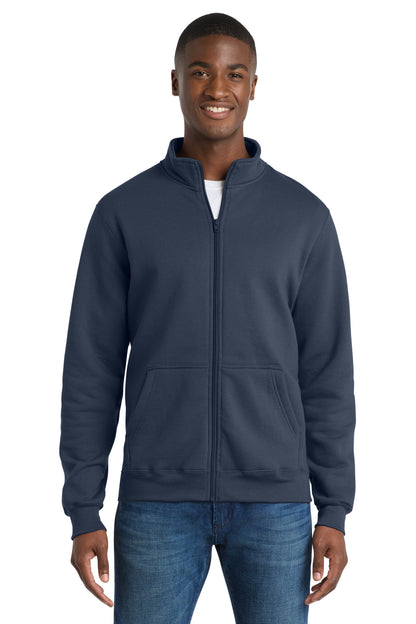Front View of Navy Port & Co Core Fleece Cadet Full-Zip Sweatshirt PC78FZ plain