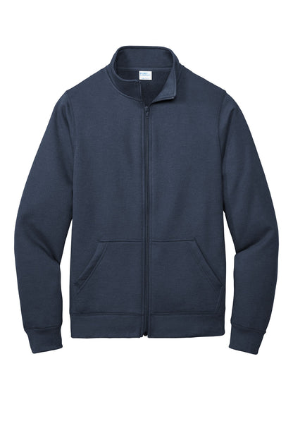 Front View of Navy Port & Co Core Fleece Cadet Full-Zip Sweatshirt PC78FZ plain