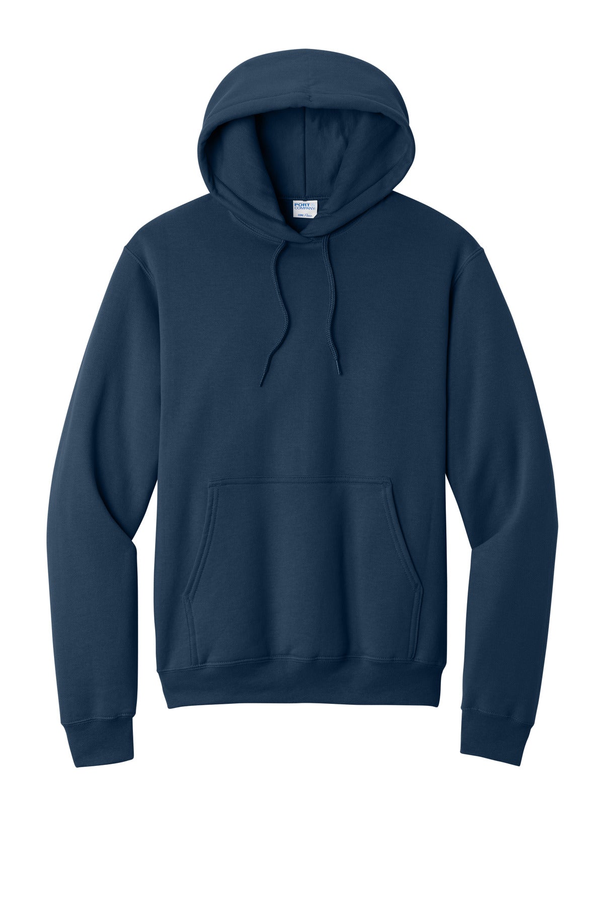 Front View of Navy Port & Co Core Fleece Pullover Hooded Sweatshirt. PC78H plain
