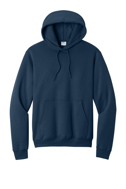 Front View of Navy Port & Co Core Fleece Pullover Hooded Sweatshirt. PC78H plain