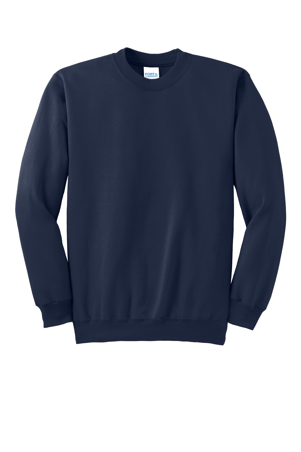 Front View of Navy Port & Co Essential Fleece Crewneck Sweatshirt. PC90 plain