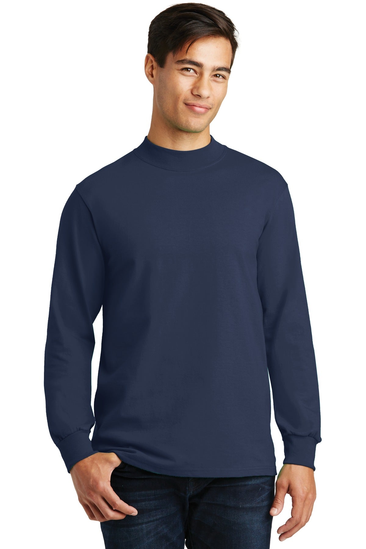 Front View of Navy Port & Co Essential Mock Turtleneck. PC61M plain