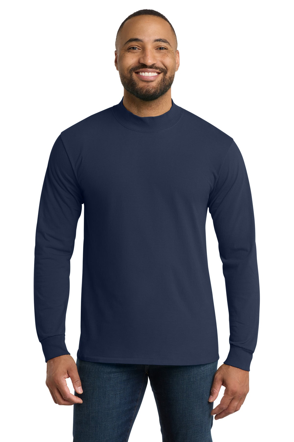 Front View of Navy Port & Co Essential Mock Turtleneck. PC61M plain