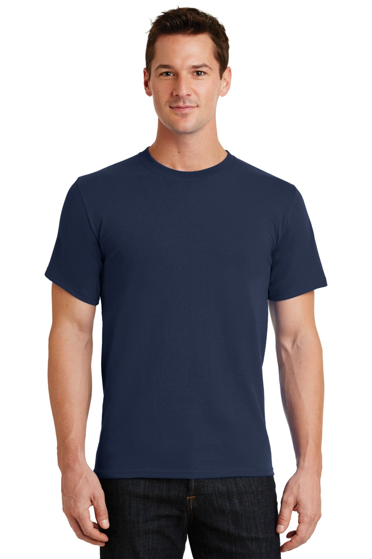 Front View of Navy Port & Co Essential Tee. PC61 plain