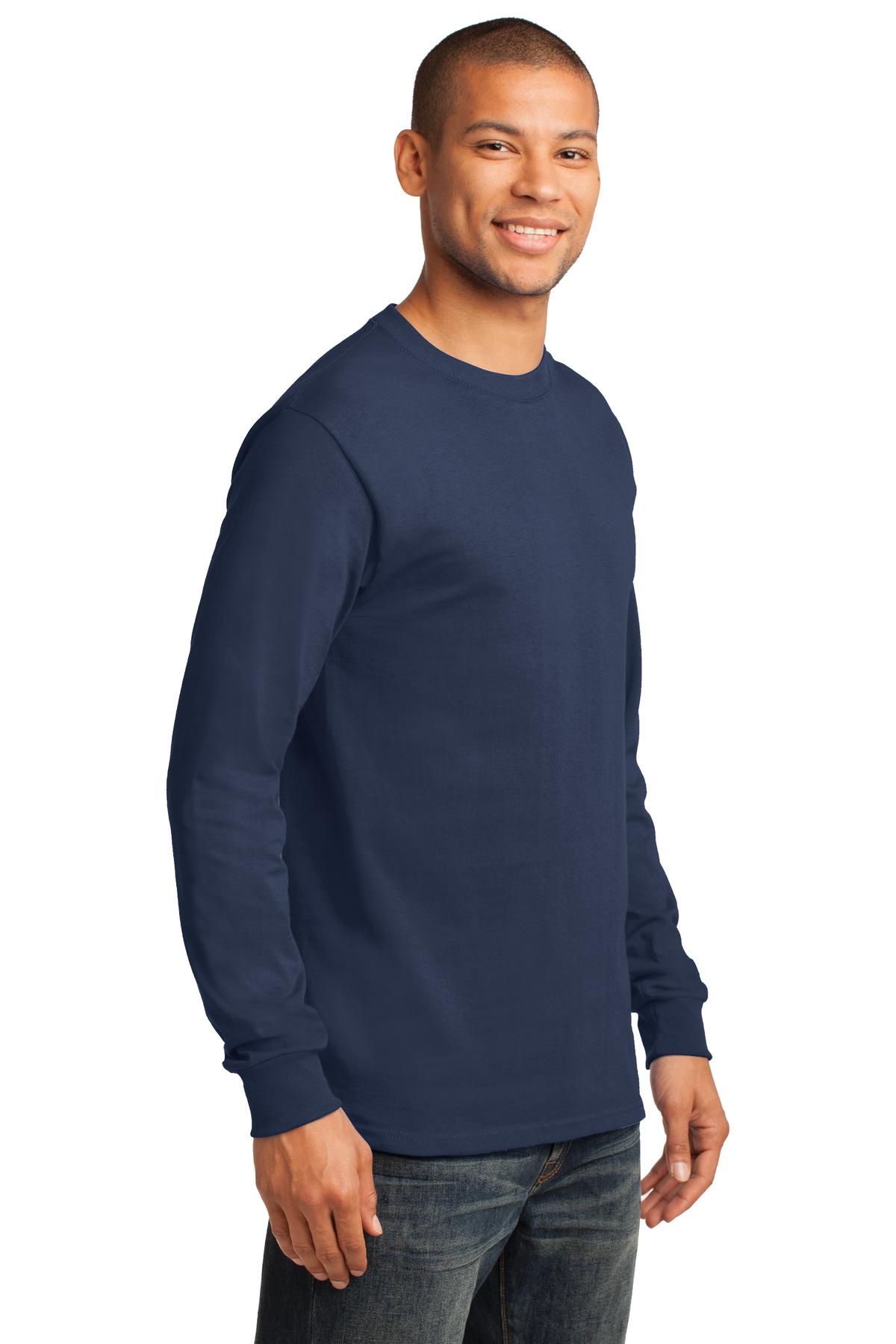 Front View of Navy Port & Co Long Sleeve Essential Tee. PC61LS plain