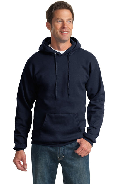 Front View of Navy Port & Co Tall Essential Fleece Pullover Hooded Sweatshirt. PC90HT plain