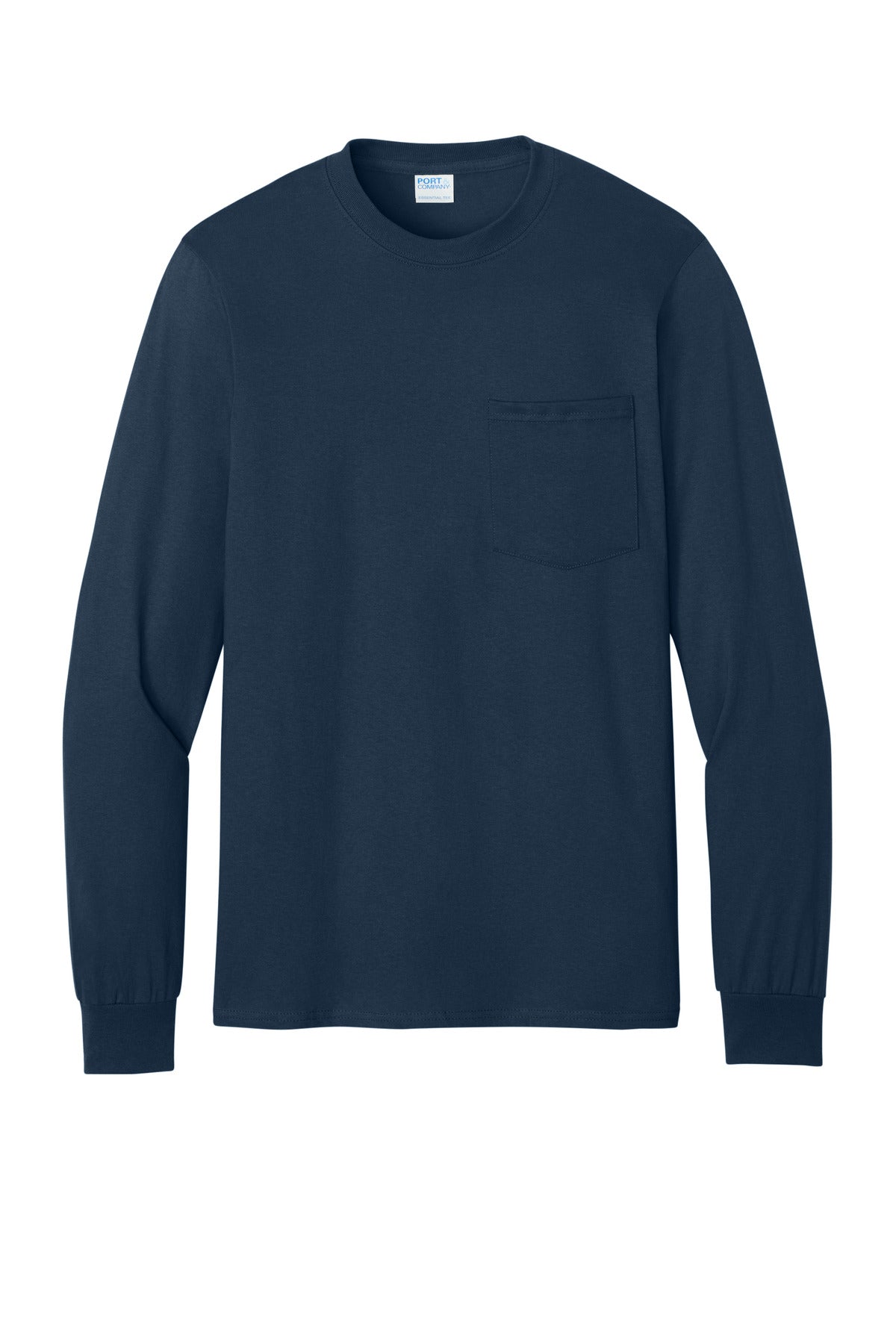 Front View of Navy Port & Co Tall Long Sleeve Essential Pocket Tee. PC61LSPT