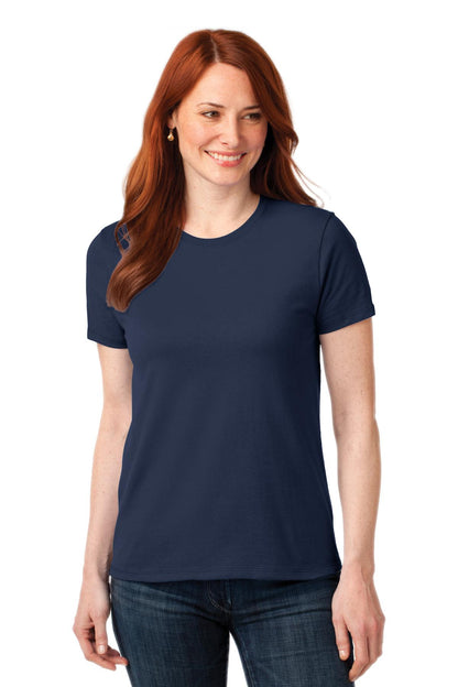 Front View of Navy Port & Co Women's Core Blend Tee. LPC55 plain