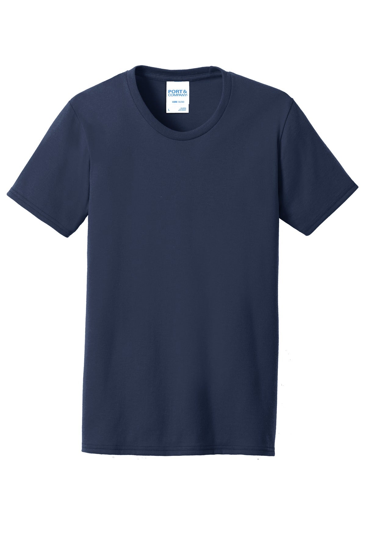 Front View of Navy Port & Co Women's Core Blend Tee. LPC55 plain