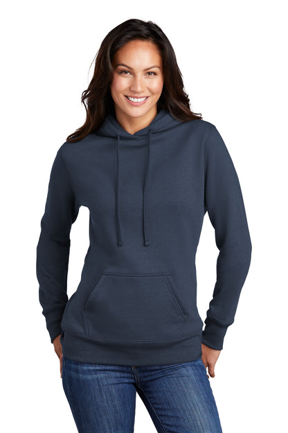 Front View of Navy Port & Co Women's Core Fleece Pullover Hooded Sweatshirt LPC78H plain