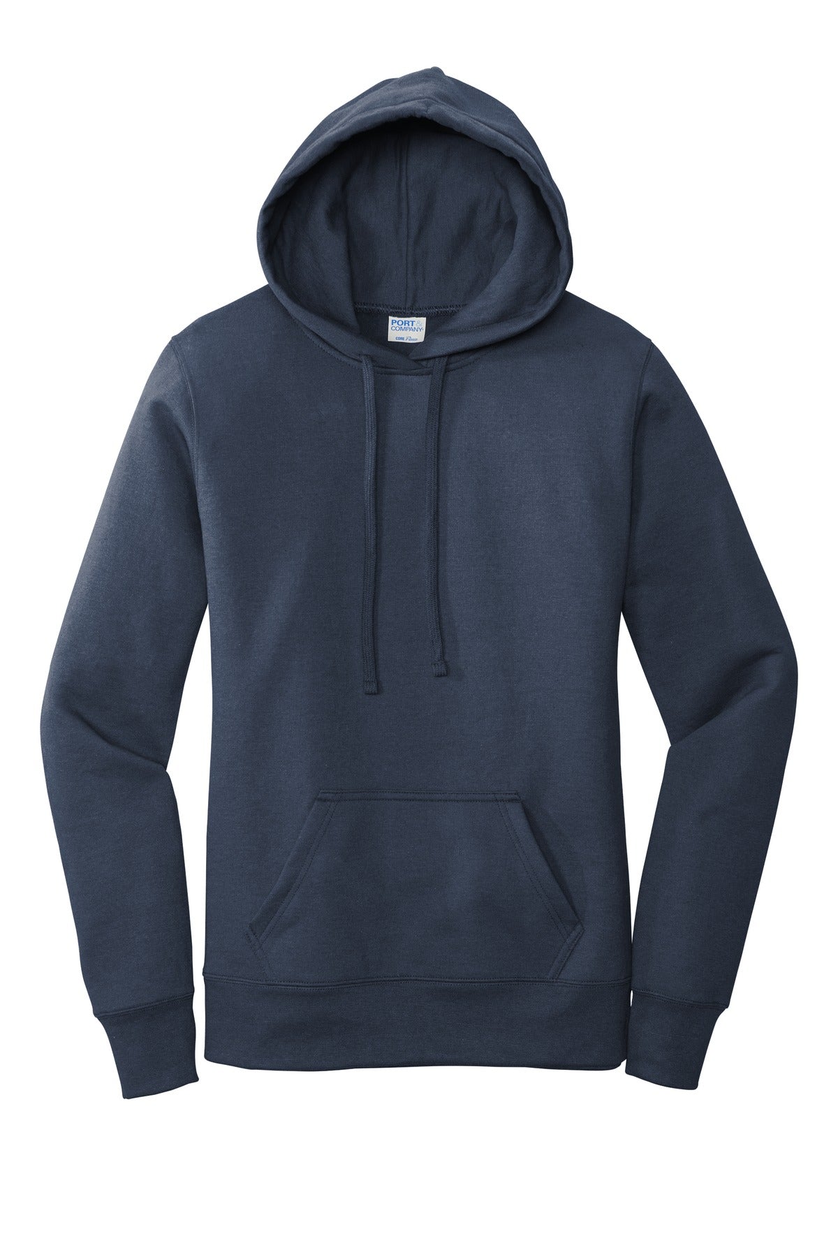 Front View of Navy Port & Co Women's Core Fleece Pullover Hooded Sweatshirt LPC78H plain