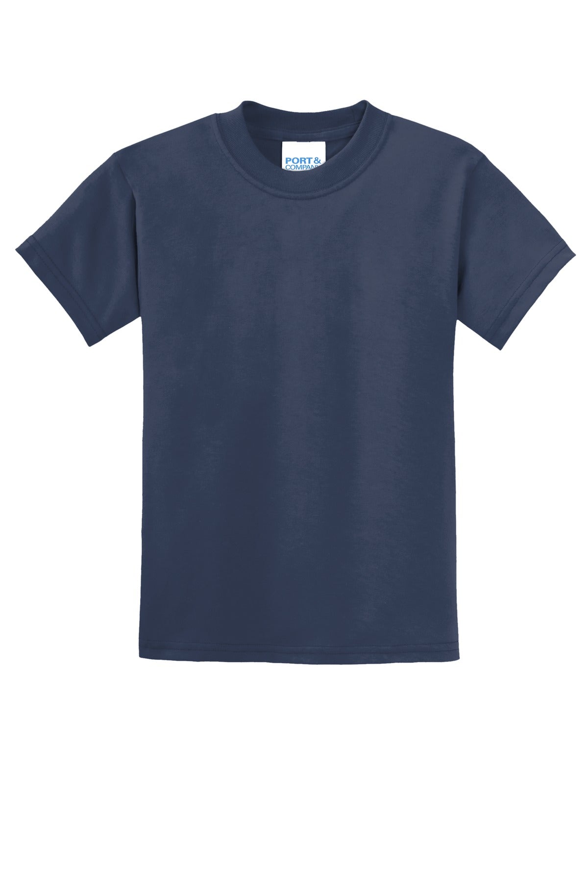 Front View of Navy Port & Co Youth Core Blend Tee. PC55Y plain