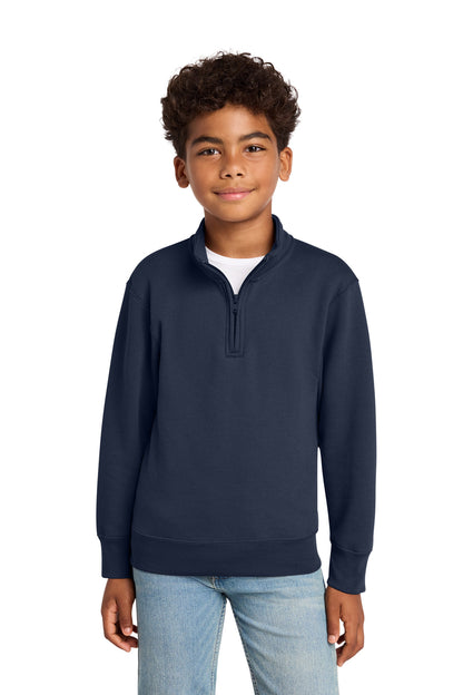 Front View of Navy Port & Co Youth Core Fleece 1/4-Zip Pullover Sweatshirt PC78YQ plain