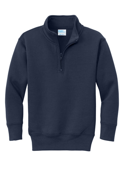 Front View of Navy Port & Co Youth Core Fleece 1/4-Zip Pullover Sweatshirt PC78YQ plain