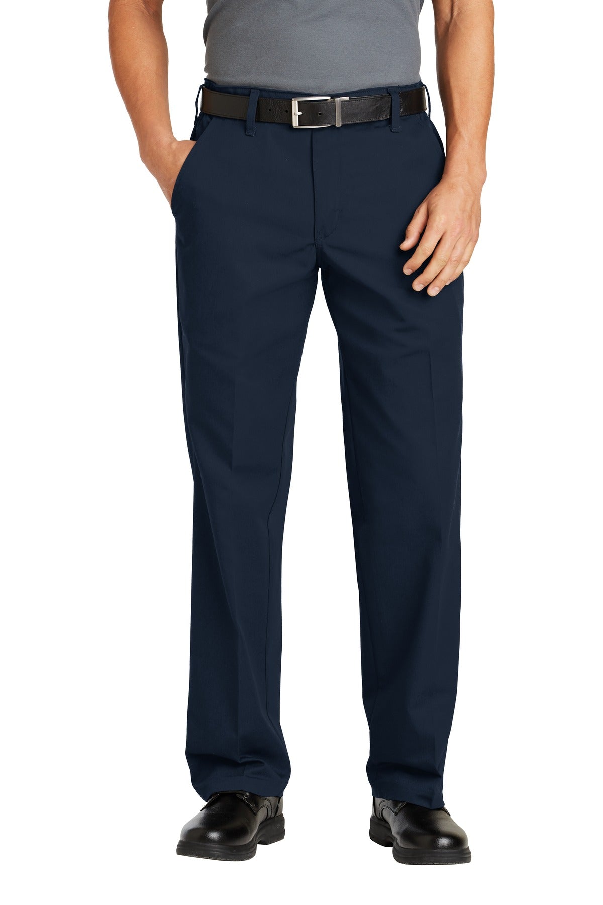 Front View of Navy Red Kap Elastic Insert Pant. PT60 plain