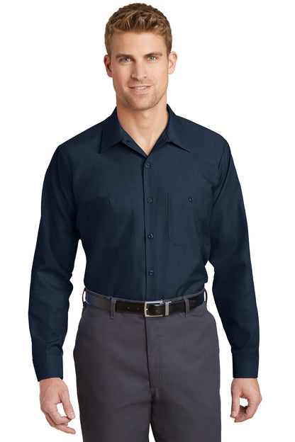 Front View of Navy Red Kap Long Sleeve Industrial Work Shirt. SP14 plain