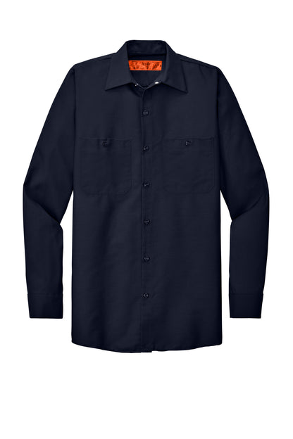 Front View of Navy Red Kap Long Sleeve Industrial Work Shirt. SP14 plain