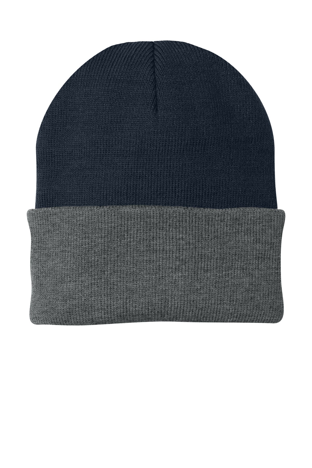 Front View of Navy/Ath Oxfrd Port Authority Knit Cap. CP90 plain