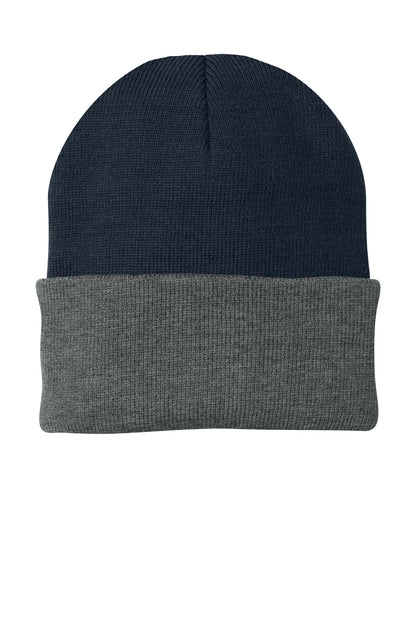 Front View of Navy/Ath Oxfrd Port Authority Knit Cap. CP90 plain