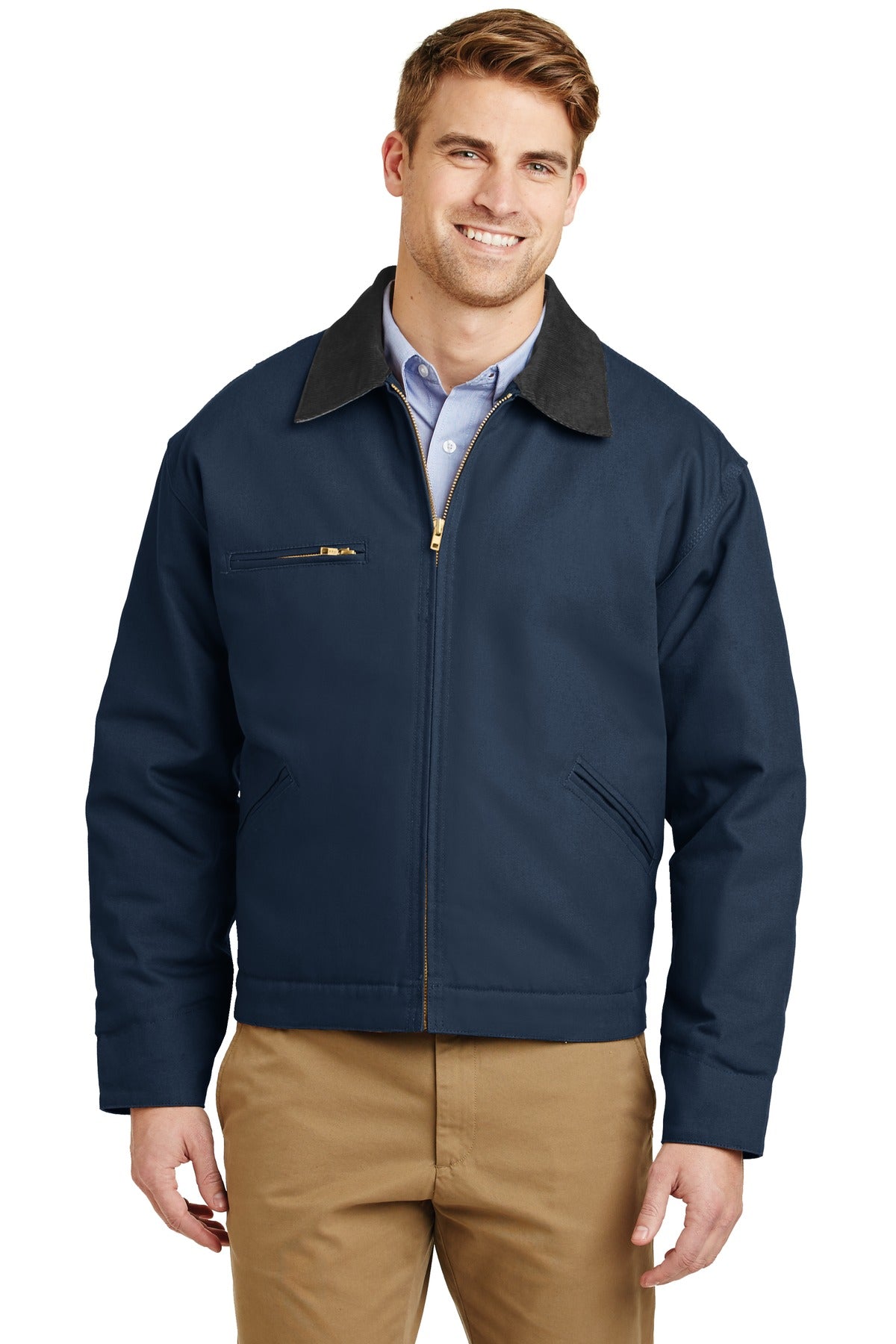 Front View of Navy/Black CornerStone - Duck Cloth Work Jacket. J763 plain