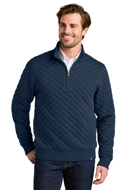 Front View of NavyBlazer Brooks Brothers Diamond Quilt 1/4-Zip BB18212 plain