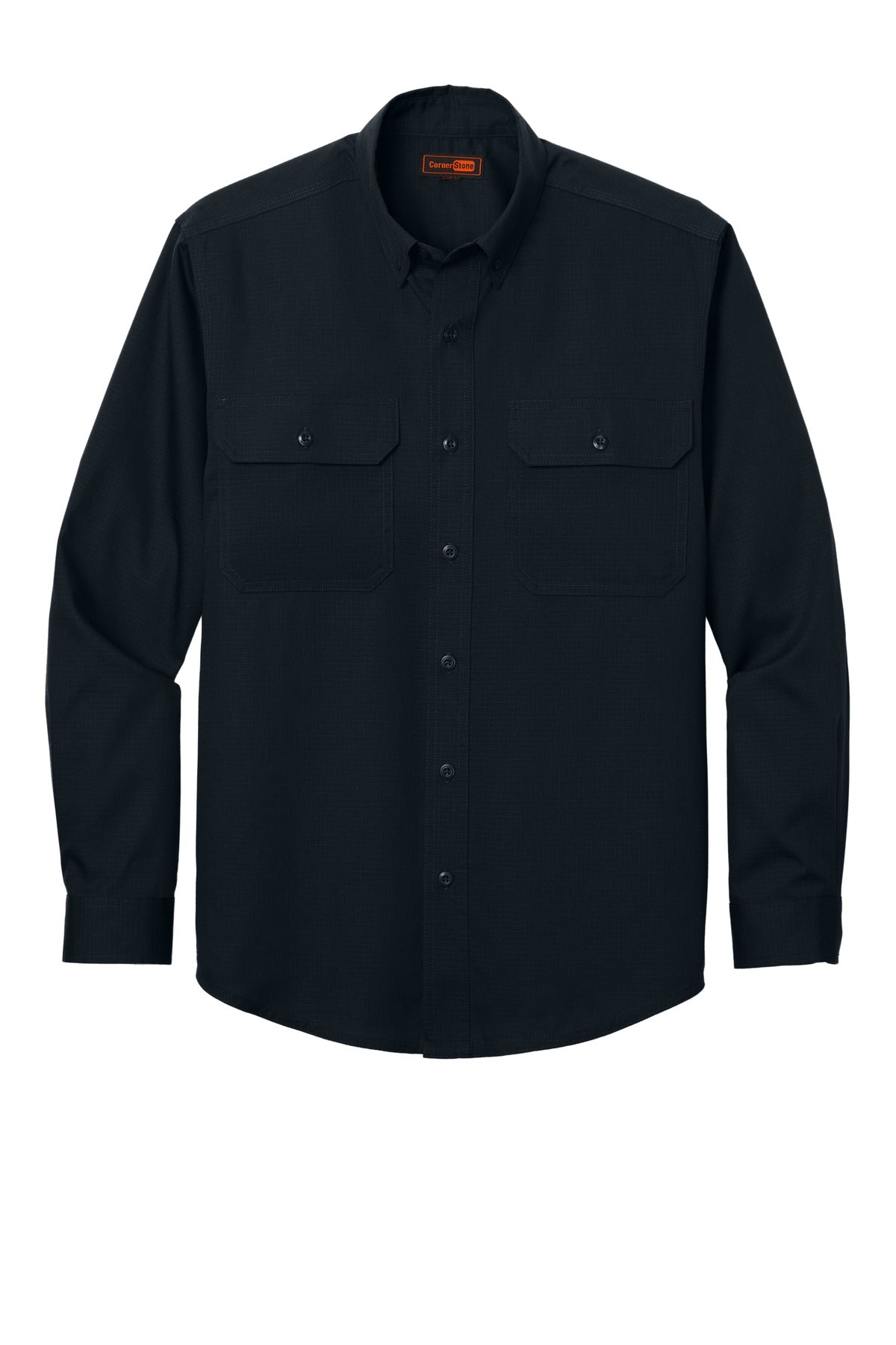 Front View of NavyBlue CornerStone Long Sleeve Select Ripstop Shirt CSW174 plain