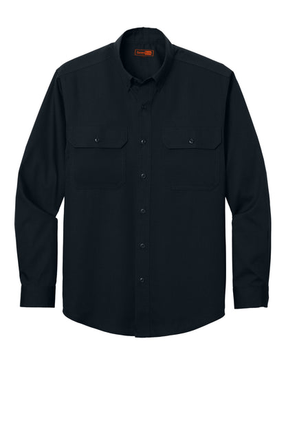 Front View of NavyBlue CornerStone Long Sleeve Select Ripstop Shirt CSW174 plain