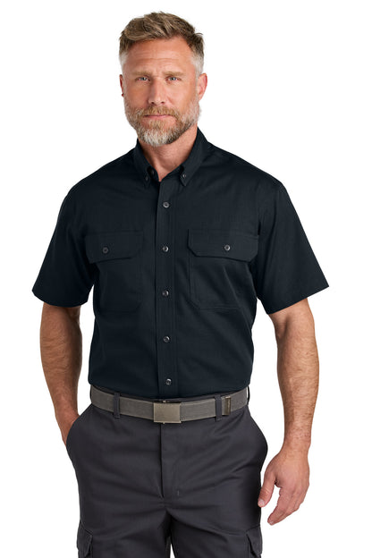 Front View of NavyBlue CornerStone Short Sleeve Select Ripstop Shirt CSW175 plain