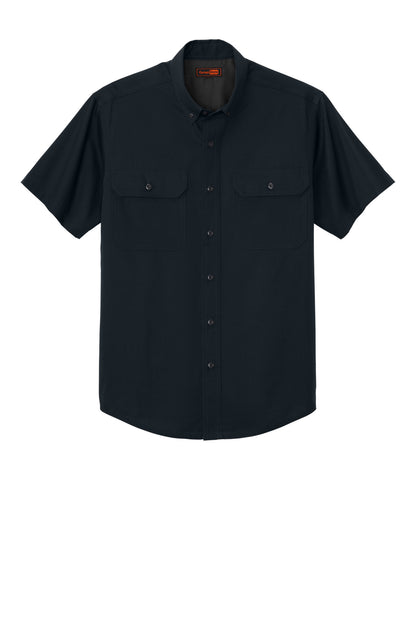 Front View of NavyBlue CornerStone Short Sleeve Select Ripstop Shirt CSW175 plain