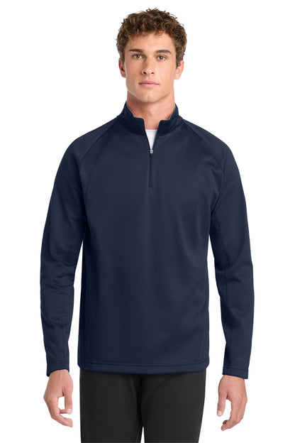 Front View of Navy/Silver Sport-Tek Sport-Wick Fleece 1/4-Zip Pullover. F243 plain