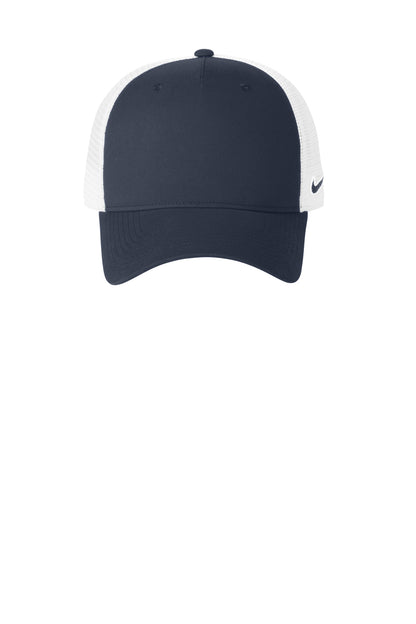 Front View of Navy/White Nike Snapback Mesh Trucker Cap NKFN9893 plain