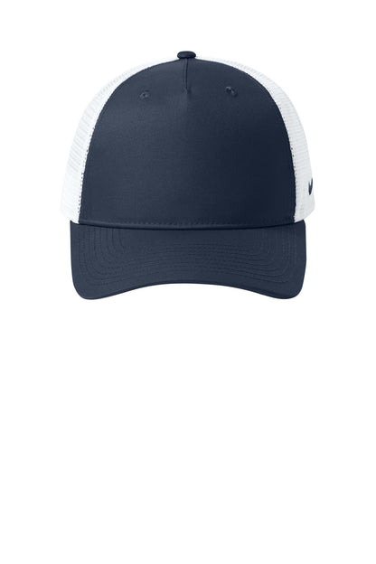 Front View of Navy/White Nike Snapback Mesh Trucker Cap NKFN9893