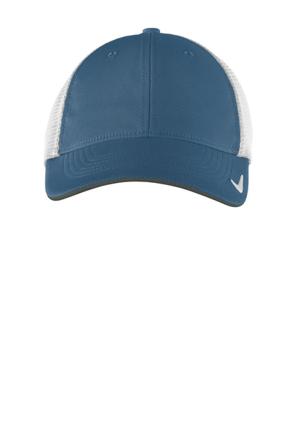 Front View of Navy/White Nike Stretch-to-Fit Mesh Back Cap NKFB6448 plain