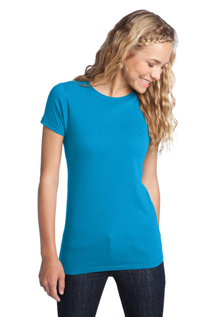 Front View of Neon Blue District Women's Fitted The Concert Tee DT5001 plain