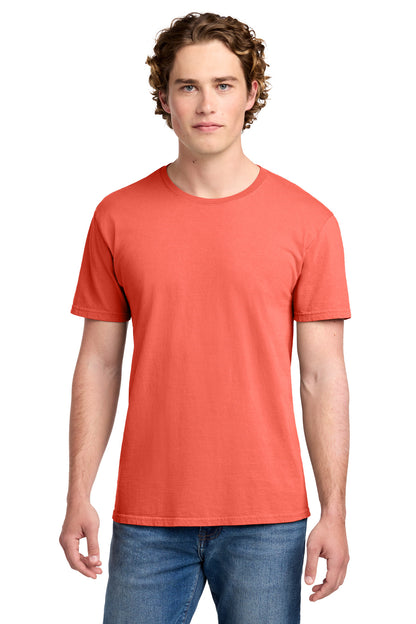 Front View of Neon Coral Port & Co Beach Wash Garment-Dyed Tee. PC099 plain