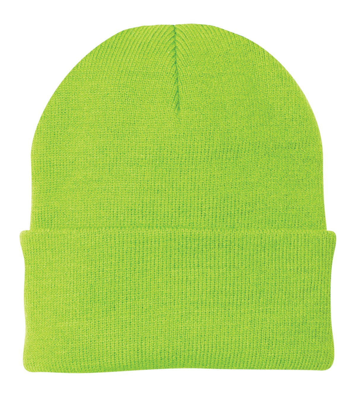 Front View of Neon Green Port Authority Knit Cap. CP90 plain