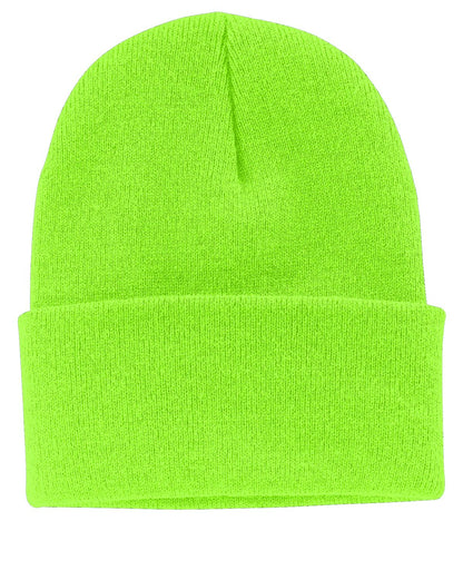 Front View of Neon Green Port Authority Knit Cap. CP90 plain