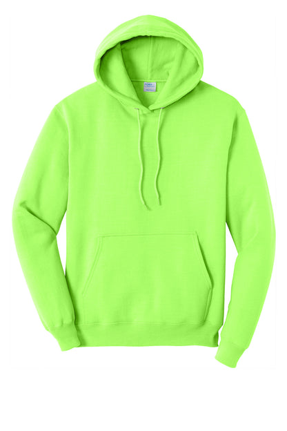 Front View of Neon Green Port & Co Core Fleece Pullover Hooded Sweatshirt. PC78H